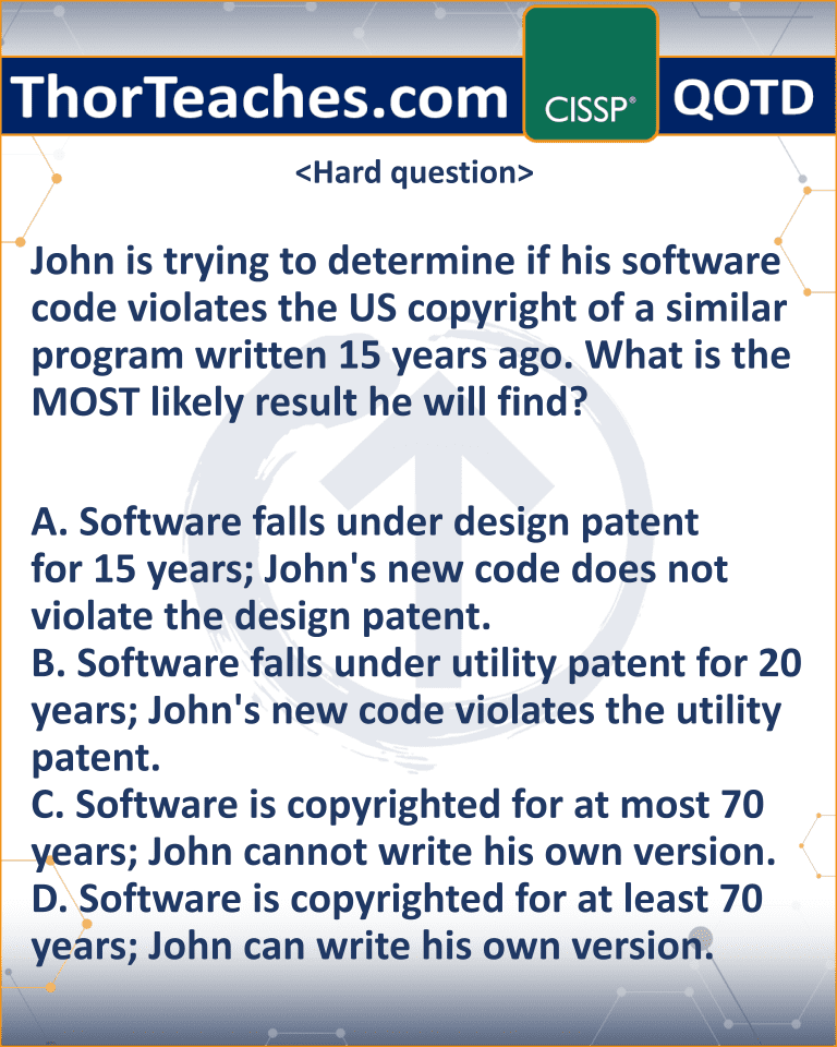 John trying to determine if his software violates the u s patent.